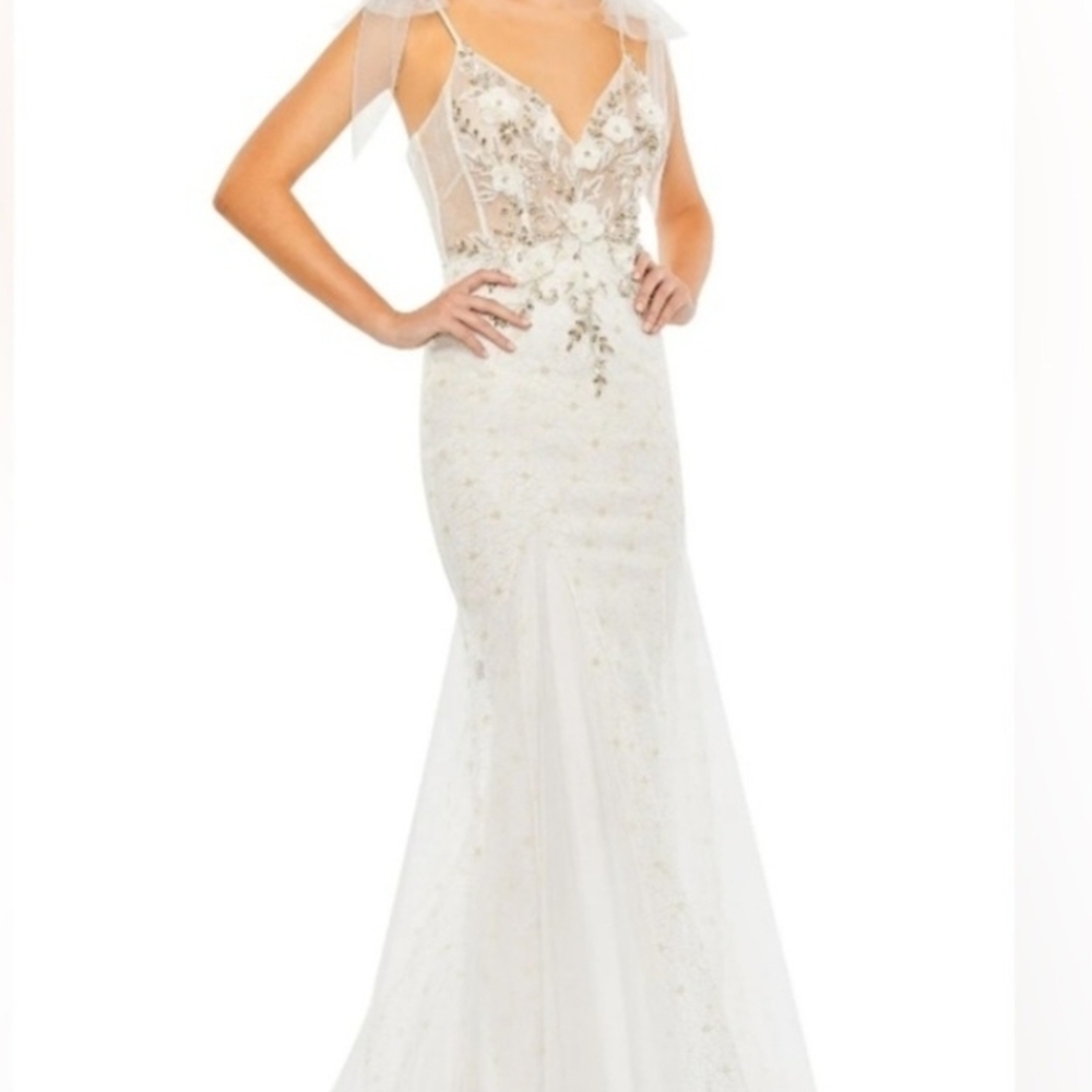 NWT Mac Duggal 50666 Elegant White Floral Embellished Gown - Picture 2 of 5